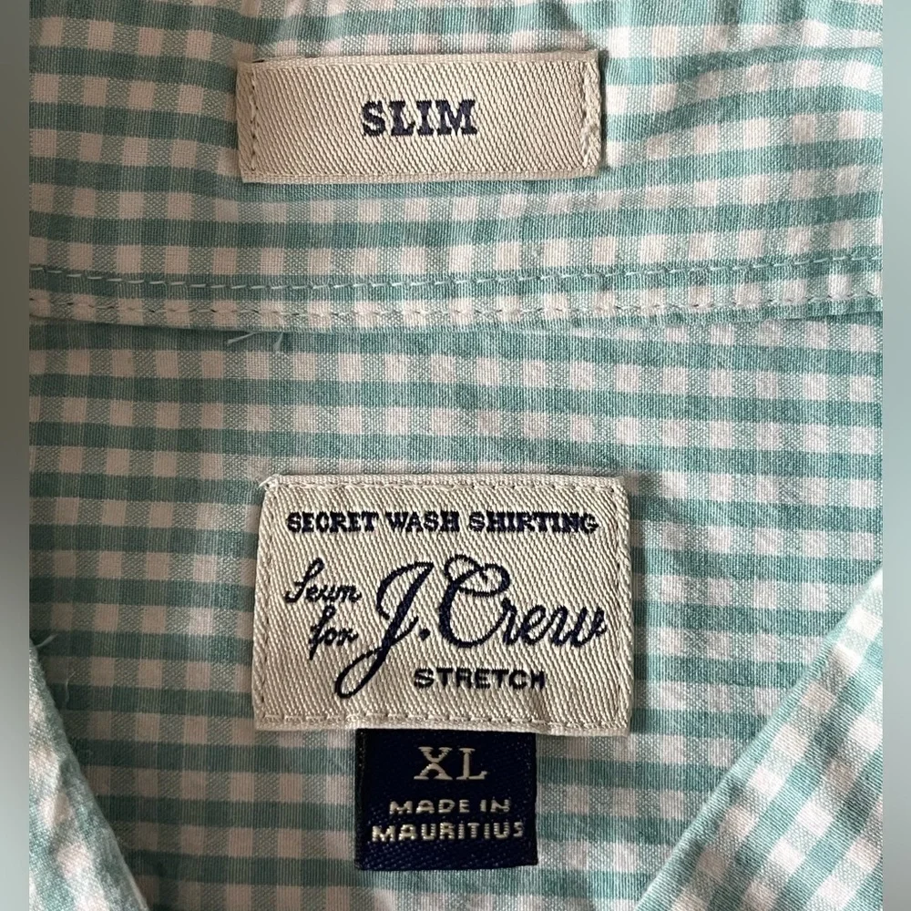 J. Crew Secret Wash Organic Cotton Poplin Button Down Shirt For Men Gingham XL